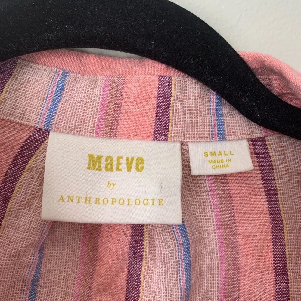Anthropologie Maeve Anthropologie Striped Linen Blend Shirt Size Small - Picture 5 of 9